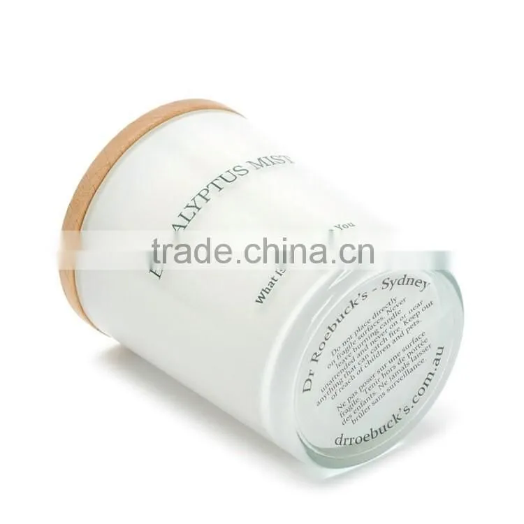 8oz painted white glass candle jars with wood lid for making scented candles