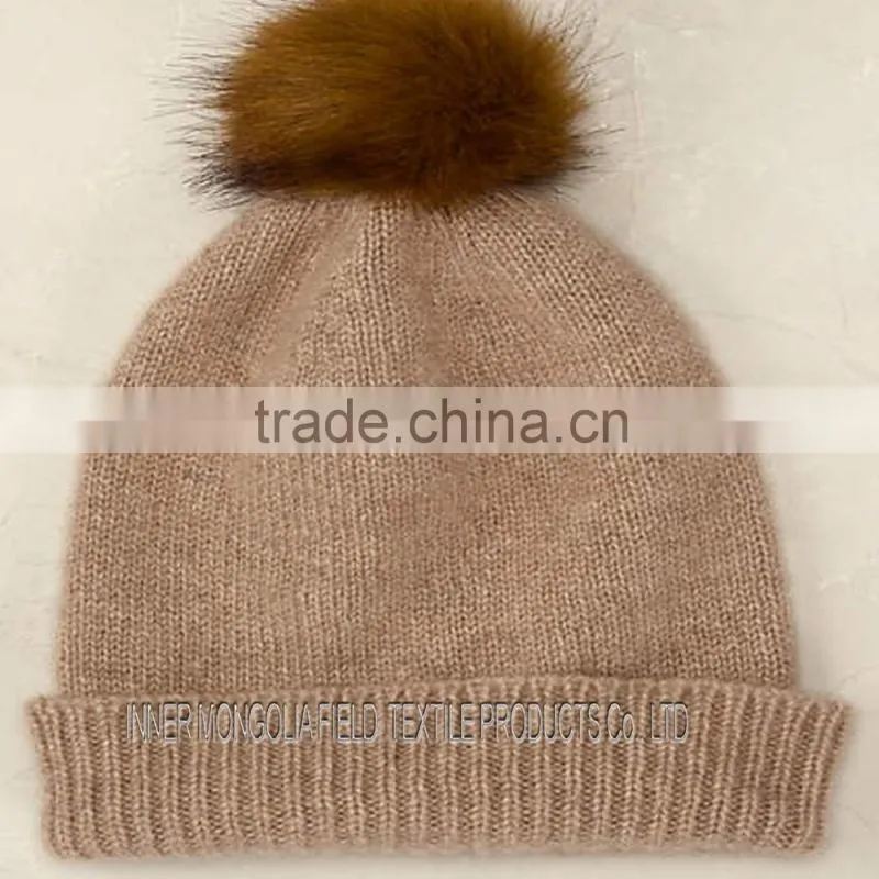 Fur Pom Pom Cashmere Slouchy Hat