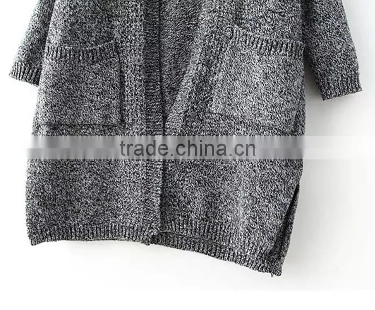 Deep v-neck long sweater coat lady knitting long sweater cardigan with pockets