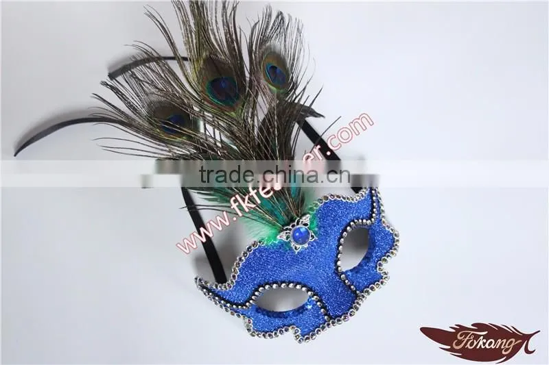 Blue Peacock Feather Carnival Mask Halloween For Party Decorations
