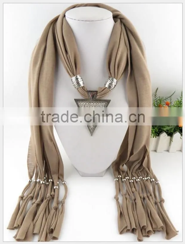 2015 Lovely new arrival hot selling ladies' scarf brand big cotton lady scarf Full diamond triangle alloy pendant jewelry scarf