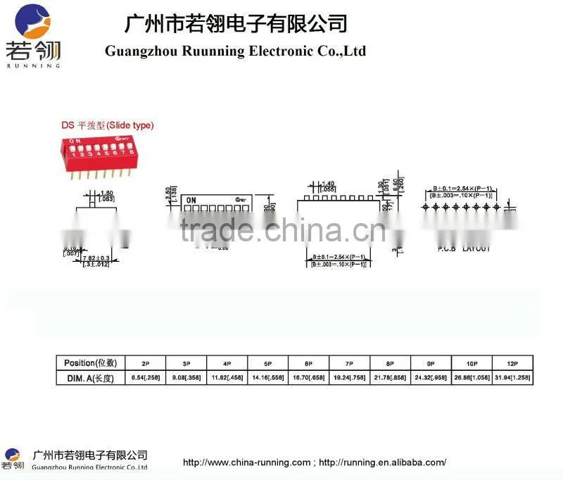 Blue/Red 4 Pin Slide Type 2.54mm DIP Switch