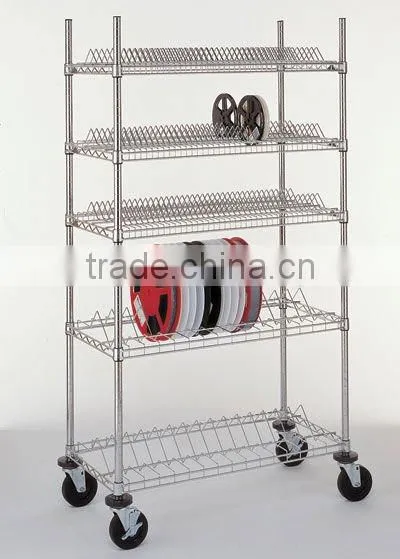 Three Sided 4 Shelf Cart 18"D x 36"W x 69"High with Rods and Tabs