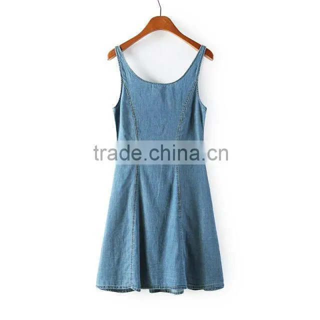 2014 Beautiful ladies casual dresses pictures name brand womens sleeveless denim sexy dress low price