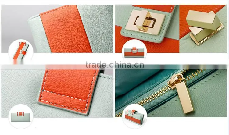 Contrast color low price ladies leather hand made women wallet / ladies purse