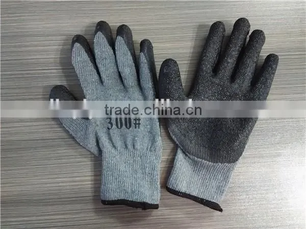 10 gauge cut resistant black latex coated cotton gloves with wrinkle