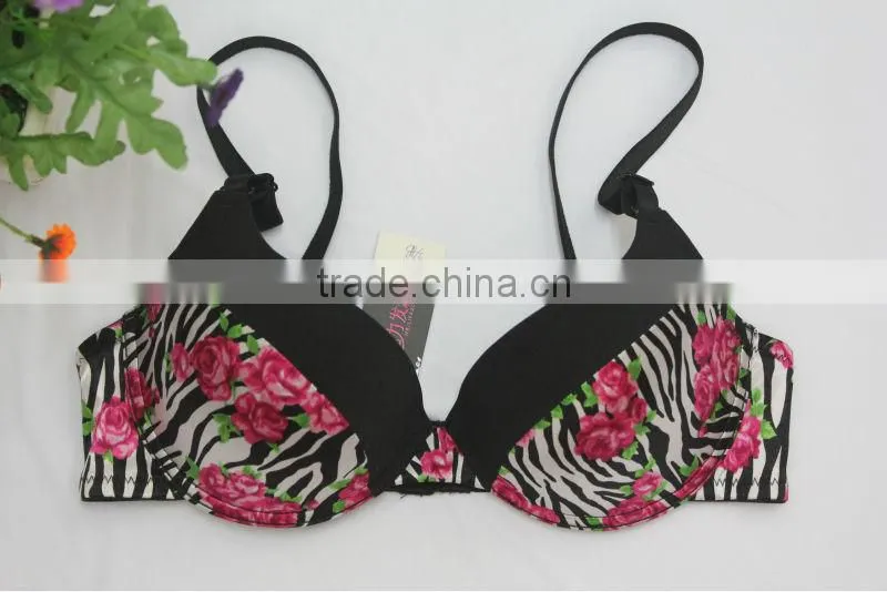 Adult Women Satin Rose Print Sex Underweasr Bra Pictures