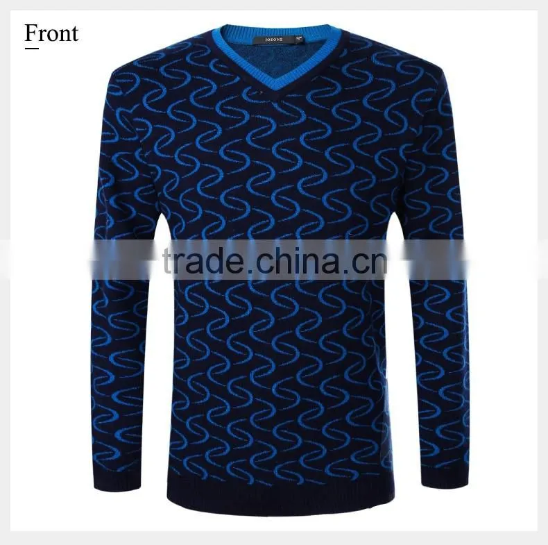 2016 new design v -neck patterned fashion man sweater geometrical design trendy