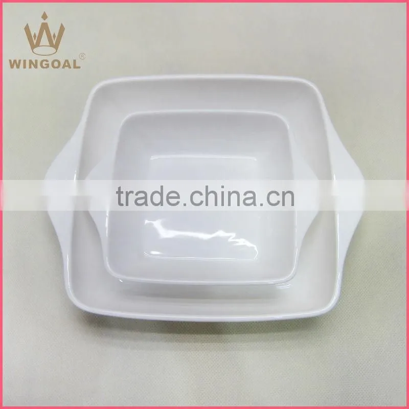 pure white square ceramic ovenware with ears