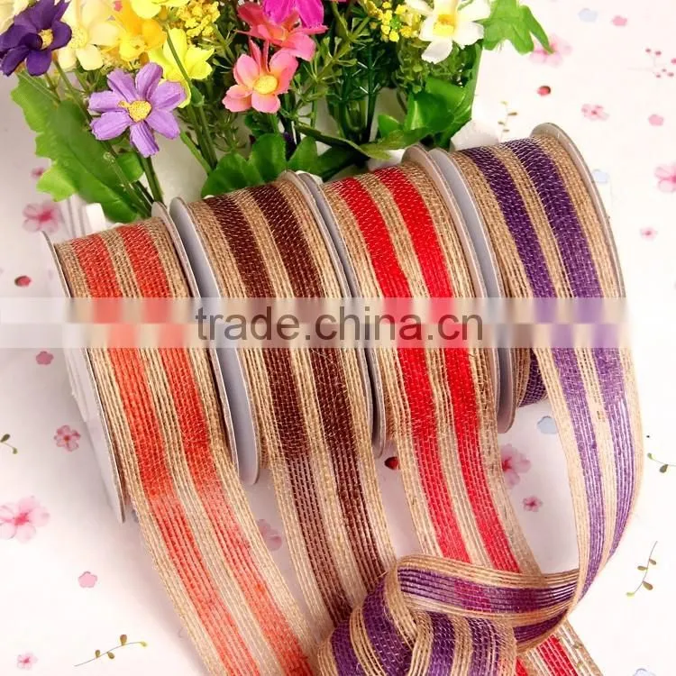 Plain rustic burlap ribbon trim,cheap wired burlap ribbon for party decoration