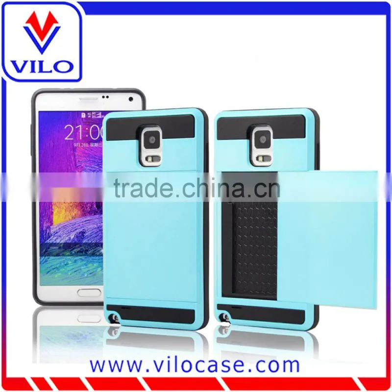 2 in 1 card holder tpu+pc hard back case for samsung Note 4
