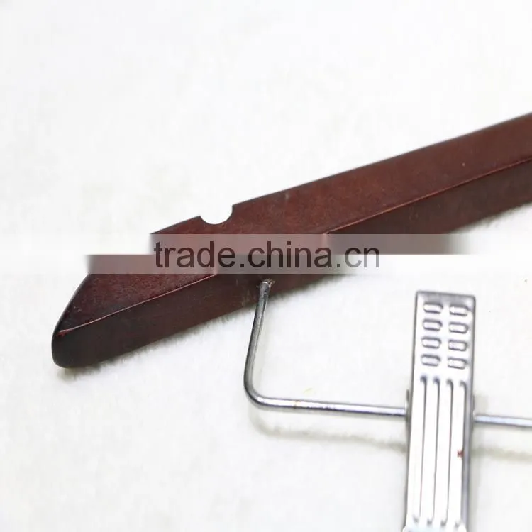 Adjustable wood clothing hanger with clips for dress/suit