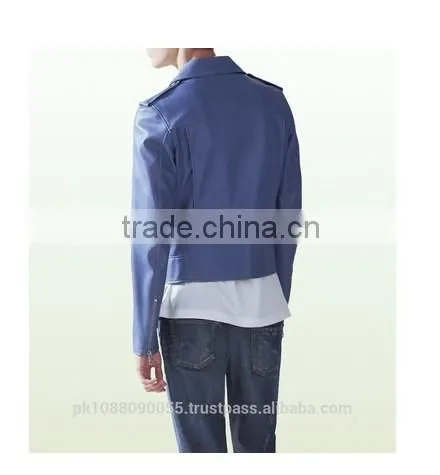 Leather Biker Jacket Light Blue Color