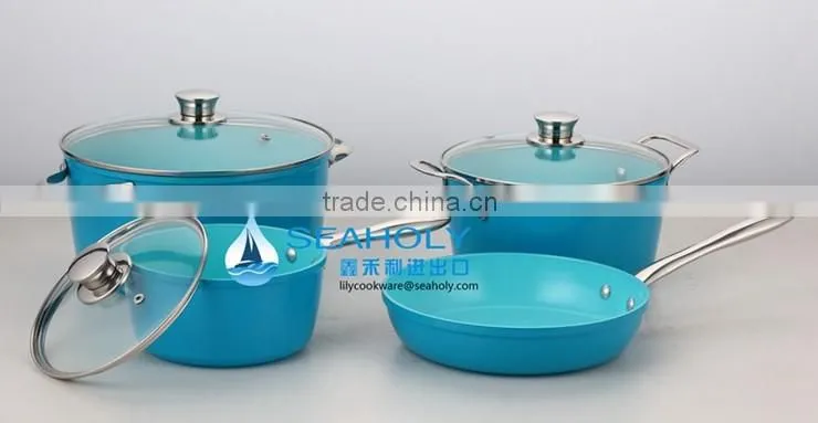 Hot Sale 7pcs Aluminum Blue forged cookware set with trade assurance