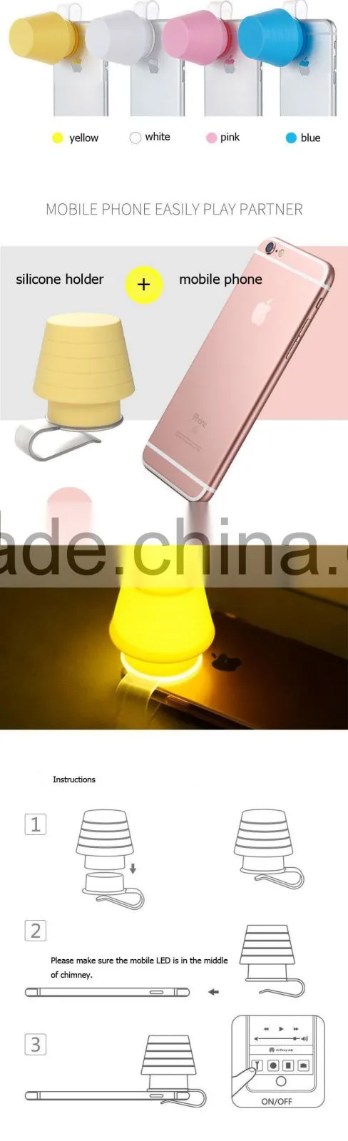 Newest design silicone mobile phone lamp, mobile phone holder