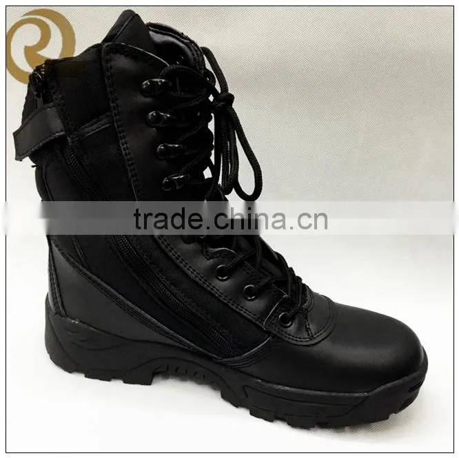 Cheap price army military black leather combat tactical boots with zipper