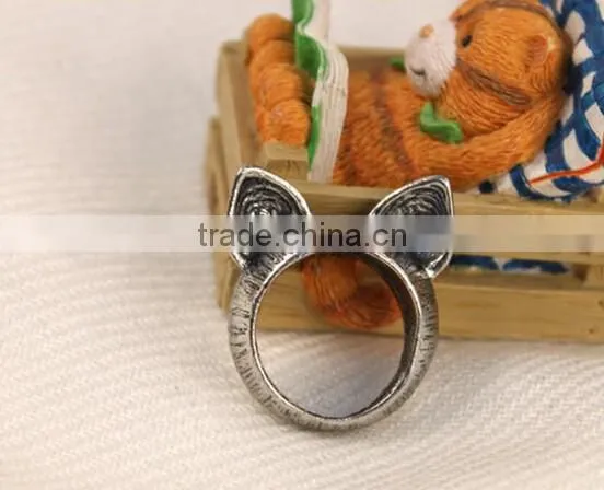 Antique Vintage Bronze Style Kawaii Kitty Cat Ear Metal Costume Jewellery Ring