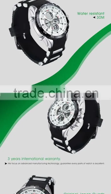 2015 LCD Men Watch White Quartz Sport Wrist Watch Digital Date Day Alarm Dual Time quartz timepiece