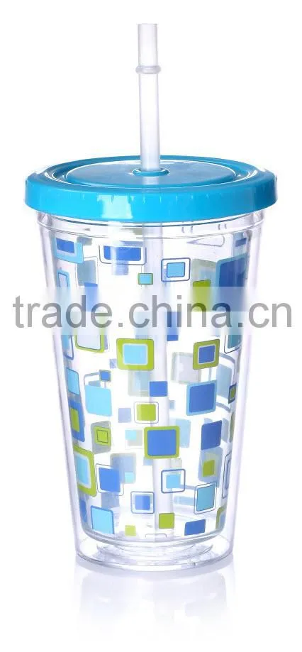 BPA Free Double Wall Pint Cup 16OZ/480ML with insert colorful PVC