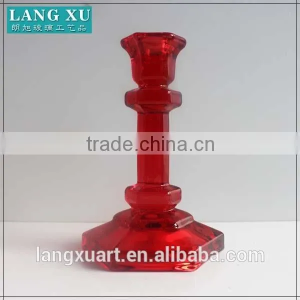 LXHY-A057 hexagonal base antique crystal clear colored glass tapper candle holder