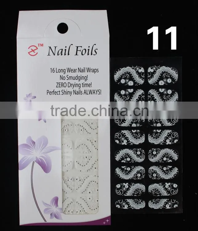 black/white lace nail sticker wholesale Shining Glitter Nail Sticker Nail Wraps