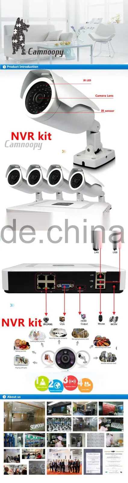 H.264 P2P CCTV Surveillance System 4x 720P IP Camera POE CCTV NVR Kit
