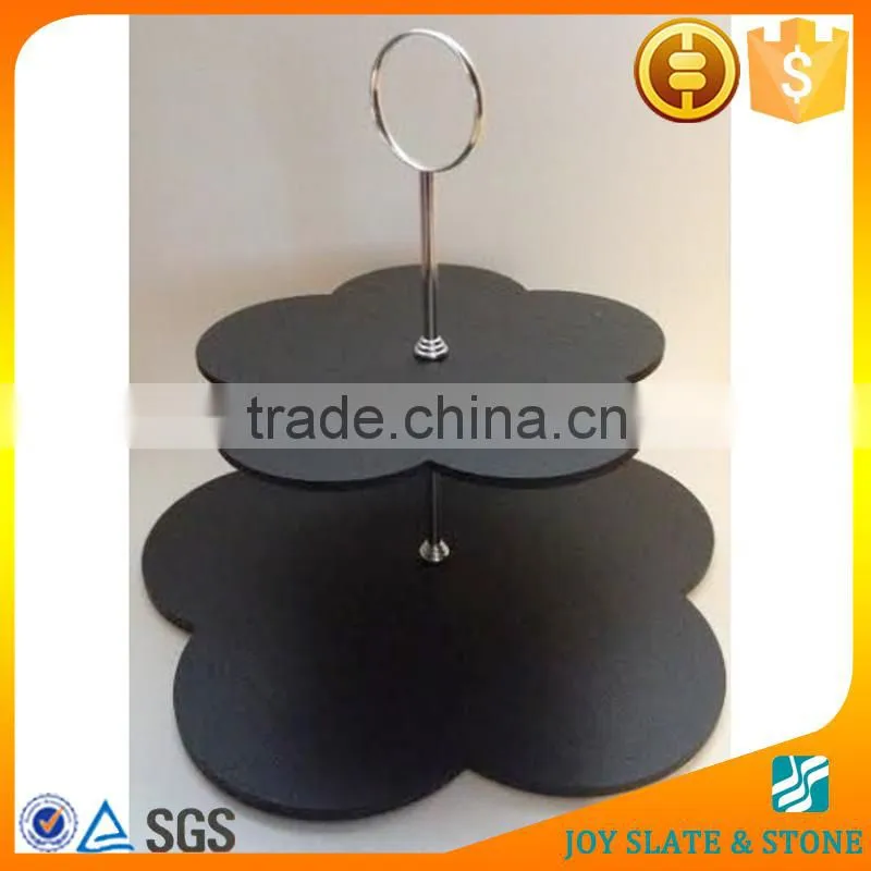 Natural black 2 tier slate cake stand