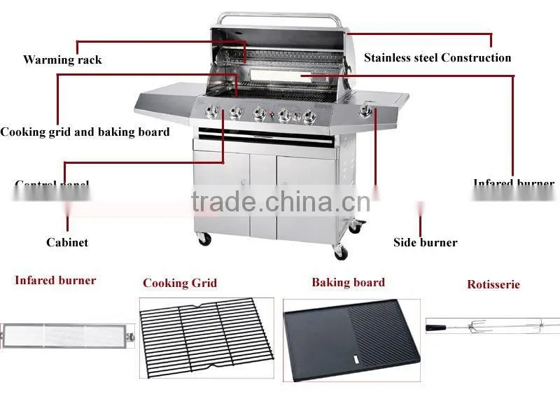 6 Burners Stainless Steel Outdoor Garden Kitchen Gas Grill