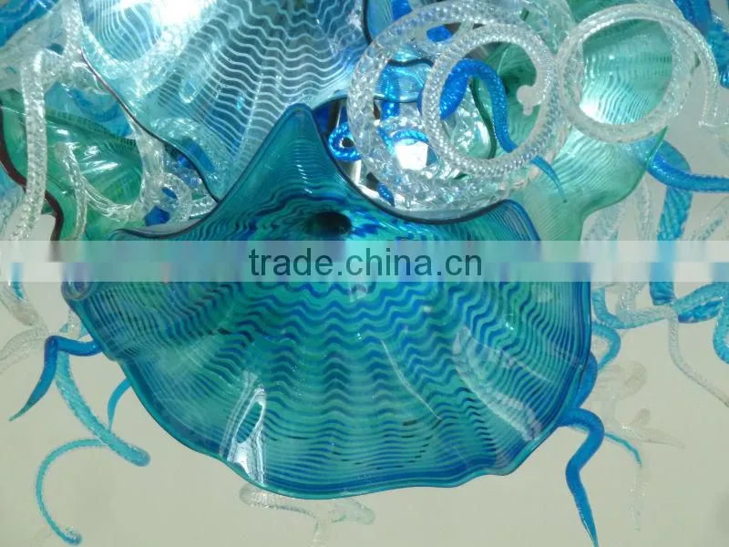 Hot selling hand blown art blue color chihuly style murano glass ceiling chandelier