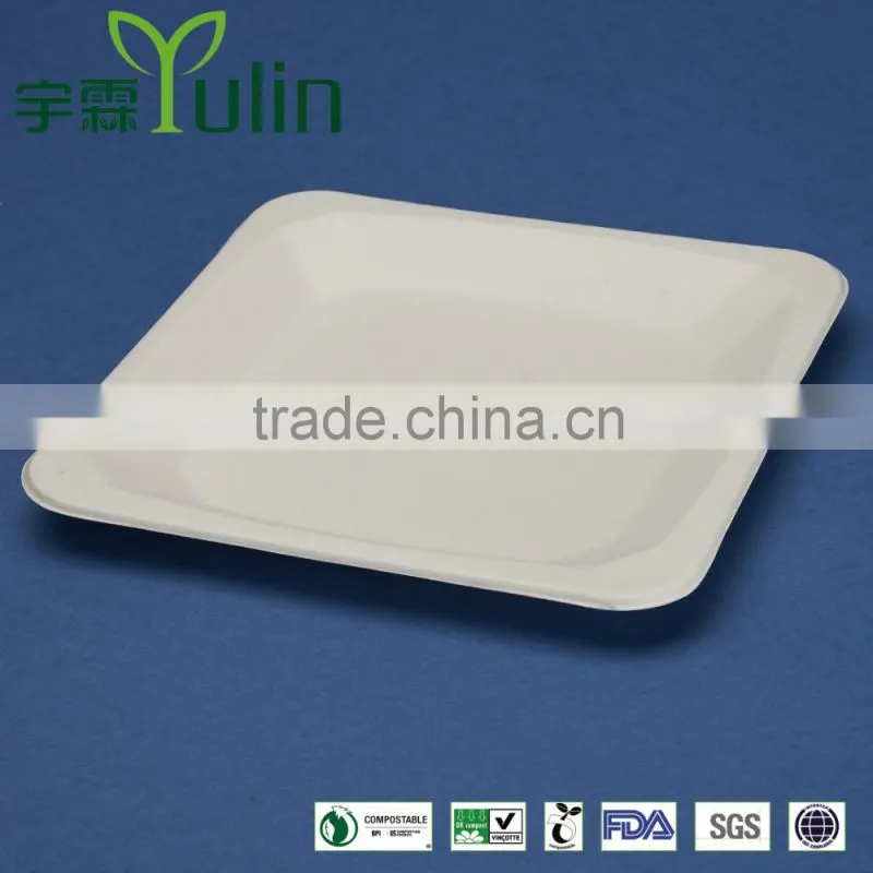 PL-08-S 8.25 inches different shapes disposable flate square shape sugarcane dinner plates