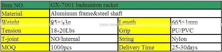 GX-7003 best sale aluminium&steel brand name badminton racket/fleet badminton racquet
