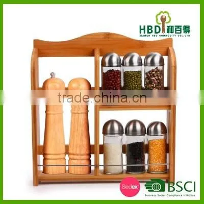 Best selling new item bamboo spice rack with pepper grinder