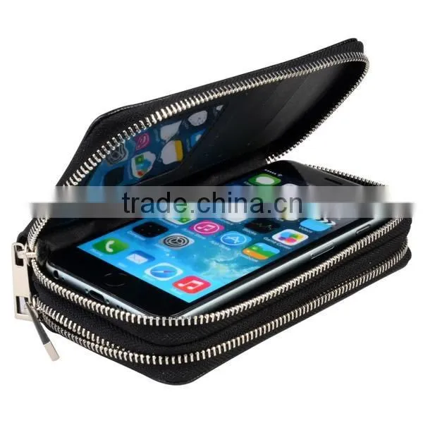 double zipper leather pouch of phone wallet