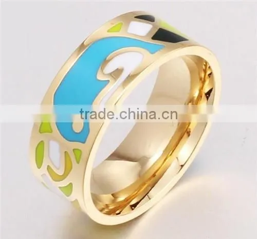 Fashion gold plated 316 stainless steel enamel book ring