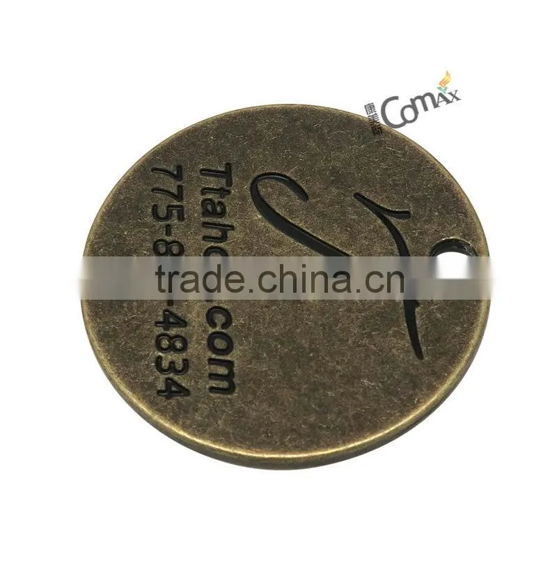Anti brass round engraved small custom metal jewelry tags