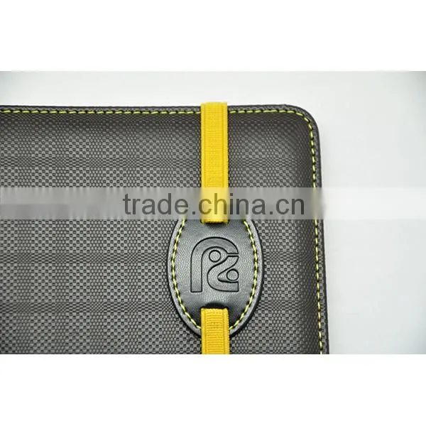PU leather cut notebook covers with embossed logo and elastic band closure
