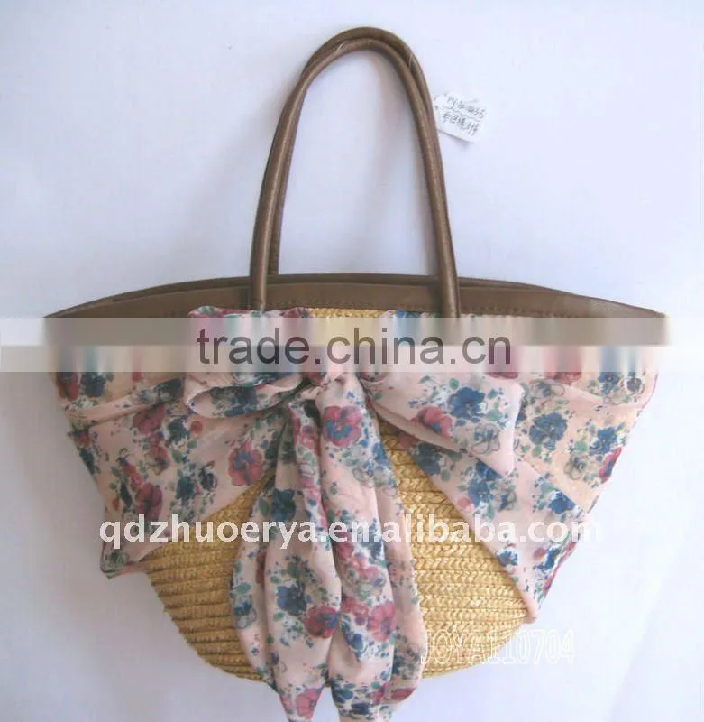 cotton print straw bag