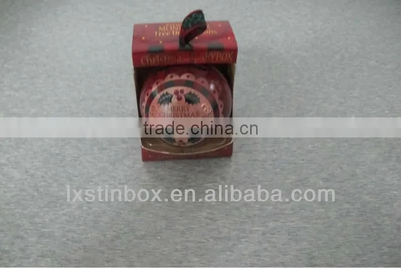 round shape for ornament with ribbon christmas tin ball
