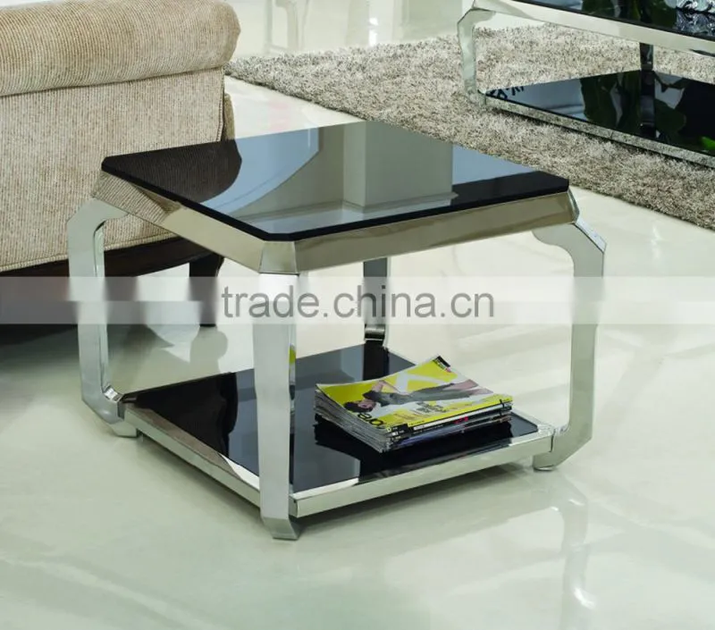D333 Modern Stainless Steel Furniture Tempered Glass Mirror Side Table