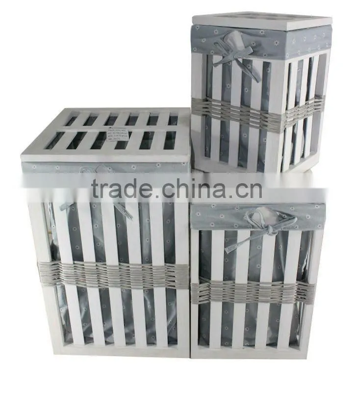 Wooden Storage laundry basket with lid