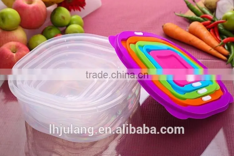 BPA-Free stackable plastic food storage container set with lid/5pcs plastic food storage container set