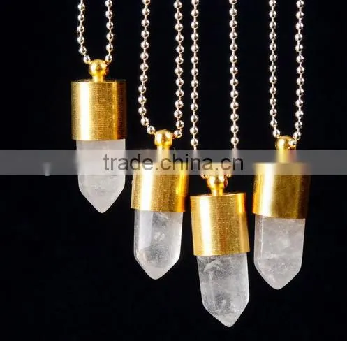 2015 Bullet Shape Natural Stone Necklaces Natural Stone Pendant crystal necklace Crystal Gold Metal Necklace