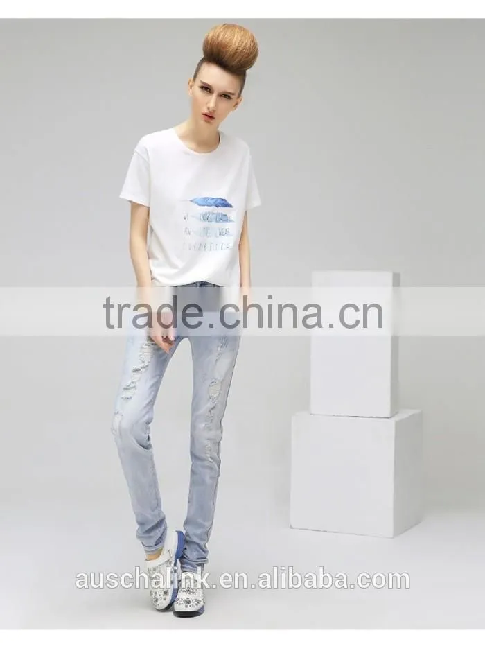 autumn latest new design women funky ripped denim jean pants