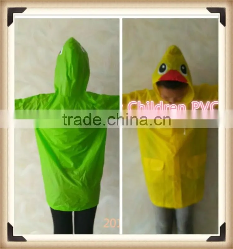 Kids PVC 0.13mm Green Frog Cartoon Raincoat for Kindergarten