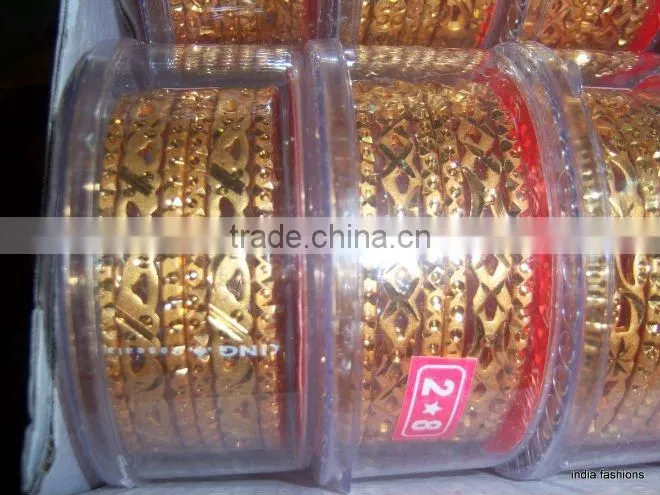Set of 6 GOLD tone INDIAN BRACELET BANGLES KADA #D28