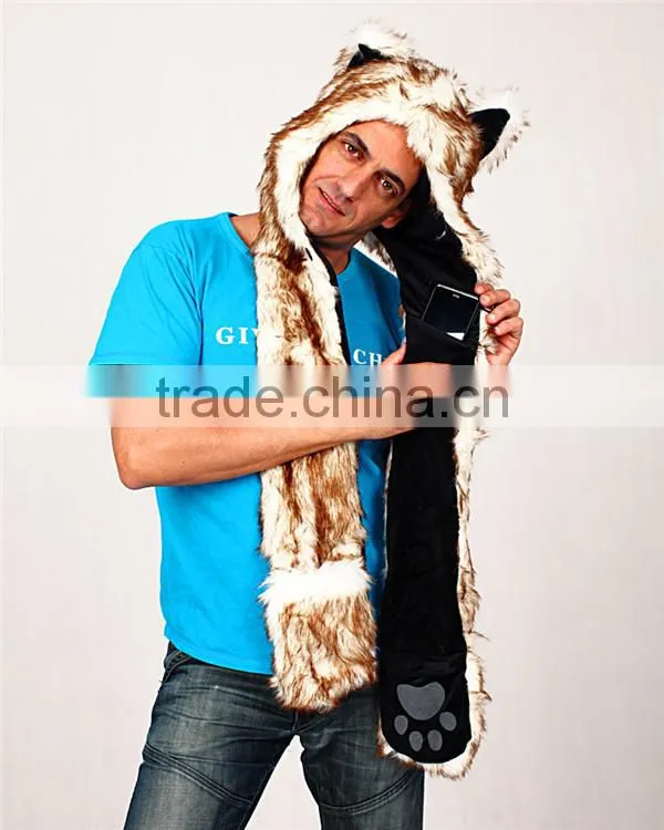 Long eared plush animal head russian style fur winter hat