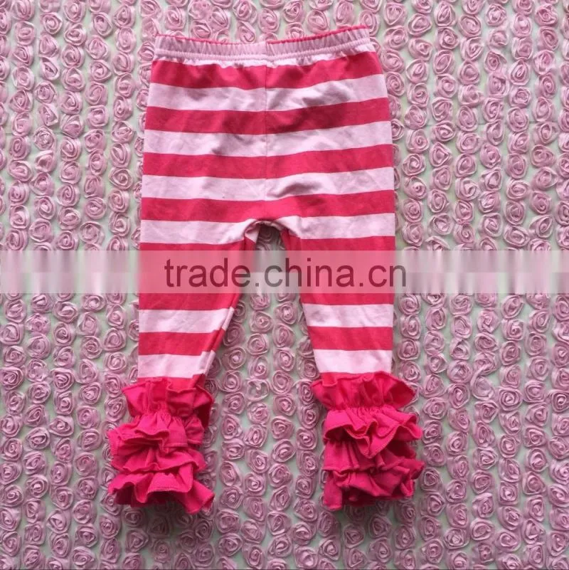 2016 new fashion baby spring 100% cotton stripe with soild color fuller ruffle icing pants