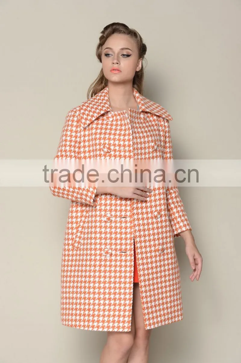 classic fashionable grid designed long style women coats winter 2016