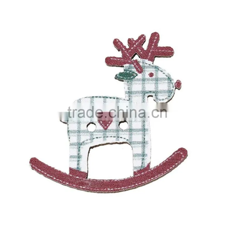 China 29mmx28mm Lattice Christmas Reindeer Two Holes Wood Button for Decorating