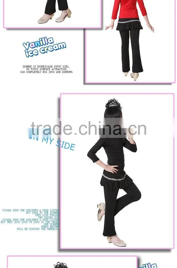 Children Kids Long Sleeve Gymnastics Shirt Pants Suit Girls Dew Shoulder Bowknot Unequal Latin Practice Dance Costumes